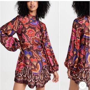 farm rio bright flora brown long sleeve mini dress Bright Flora Brown Long Sleeve Mini Dress – The RiverLane main image 1